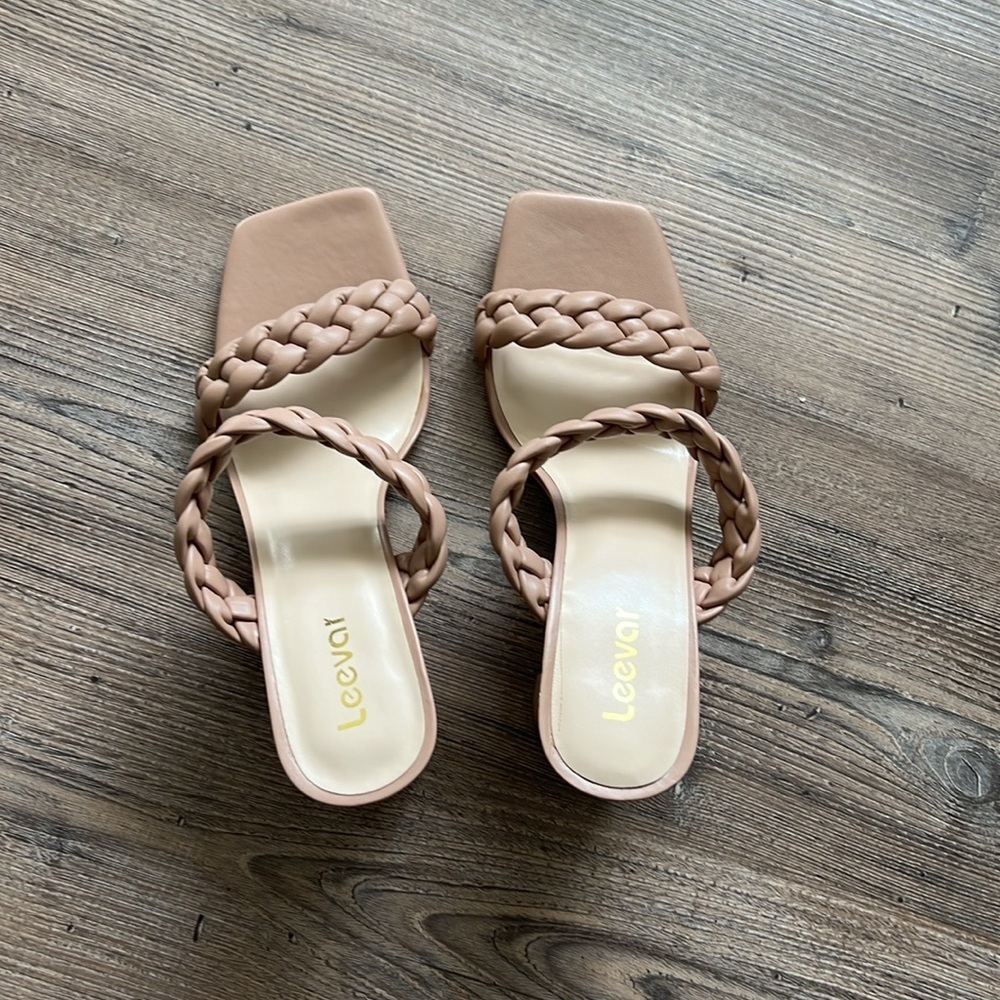Leevar Stylish Square Toe Braided Heels for Women - Nude Tan 9.5B NWOT 3 in heel - Picture 4 of 8
